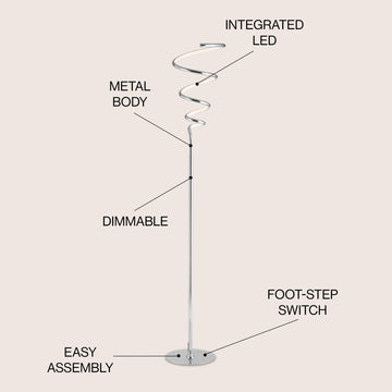 Scribble 60.5" Modern Dimmable Metal Integrated LED Floor Lamp - JONATHAN Y